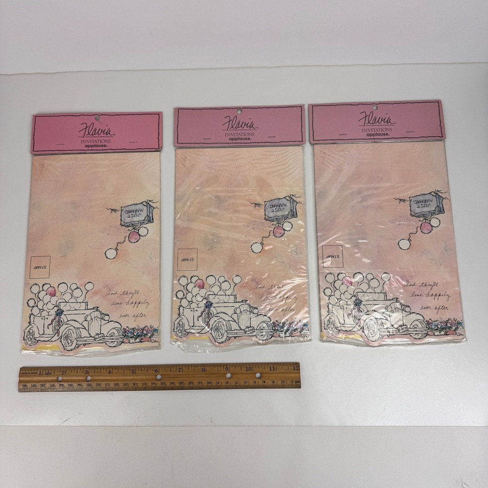 3 Pkgs Vtg Flavia Applause‎ Just Married Tri Fold Wedding Invitations 30 Total